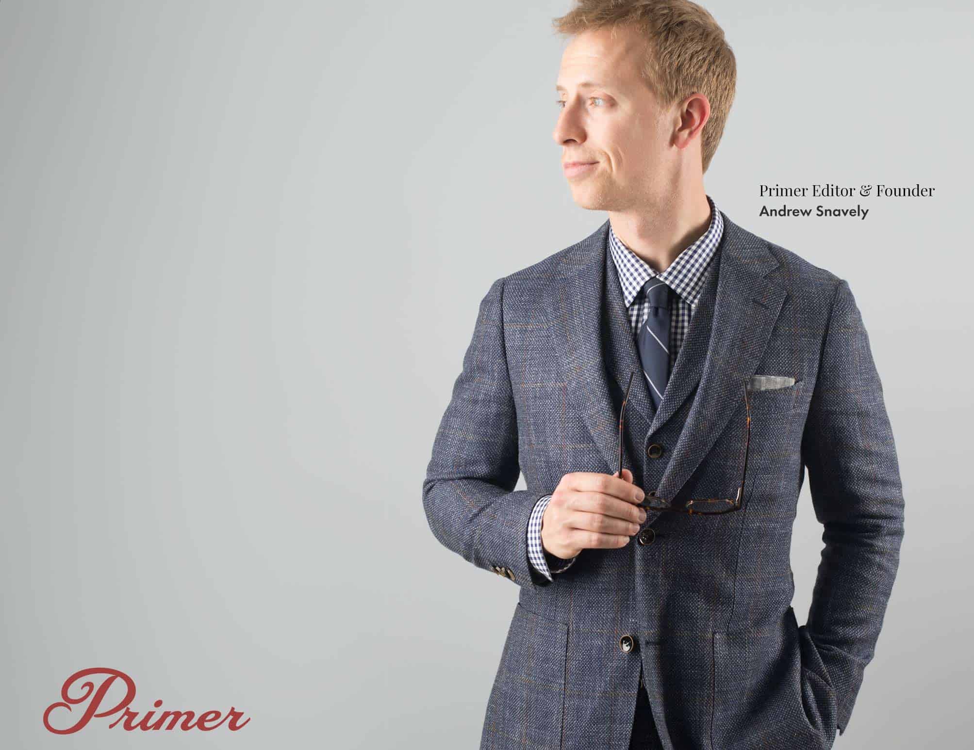 Primer editor and founder Andrew Snavely wearing a suitsupply suit
