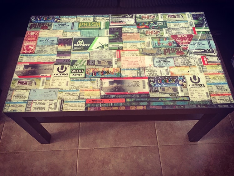 Image of ticket stub coffee table by Amanda Rouse
