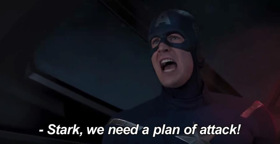 Captain America yelling we need a plan of attack