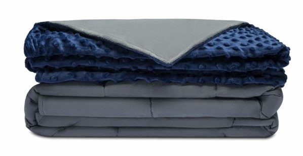 Quility Premium Adult Weighted Blanket & Removable Cover | 20 lbs | 60"x80" | for Individual Between 190 240 lbs | Full Size Bed | Premium Glass Beads | Cotton/Minky | Grey/Navy Blue