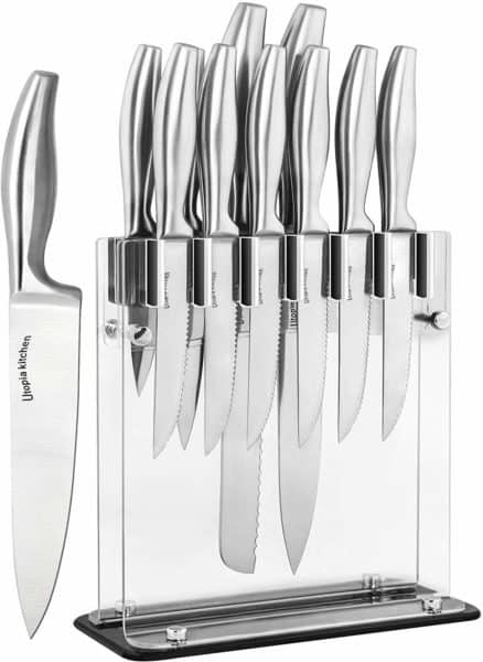Utopia Kitchen Knife Set with Block Cooking Knife Set - 12 Pieces Stainless Steel Knives with an Acrylic Stand