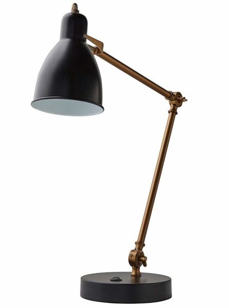 Rivet Caden Adjustable Task Table Desk Lamp With USB Port And LED Light Bulb   25.5 Inches, Black and Brass
