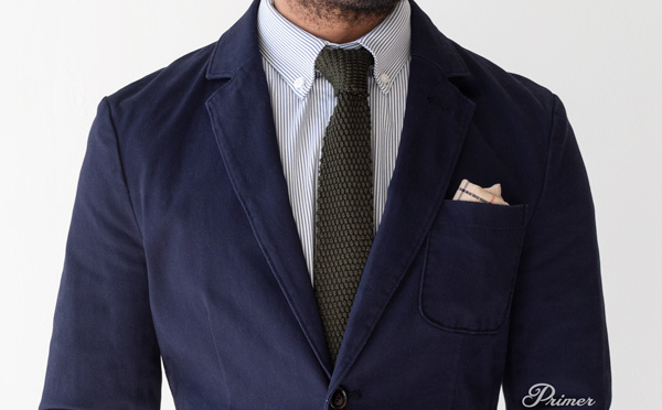 cotton blazer knit tie striped shirt pocket square