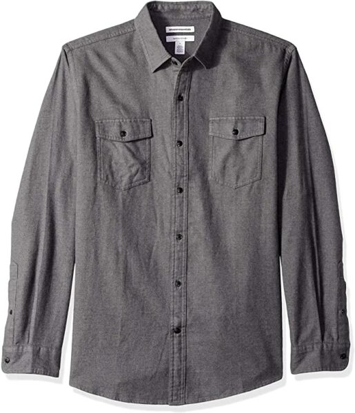 image of a grey long sleeve button down flannel shirt