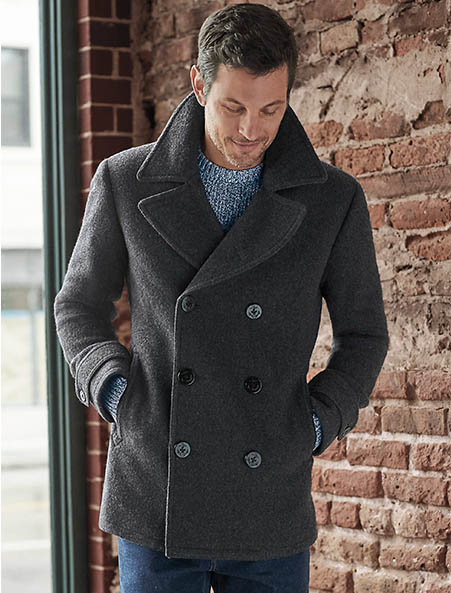zeetoo Mens Wool Trench Coat Wool Coat Winter Buttons Car Coat Windproof Classic Jacket