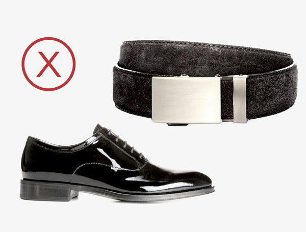 black suede belt patent leather shoes