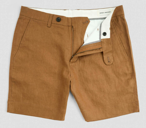 linen shorts with button and zip fly
