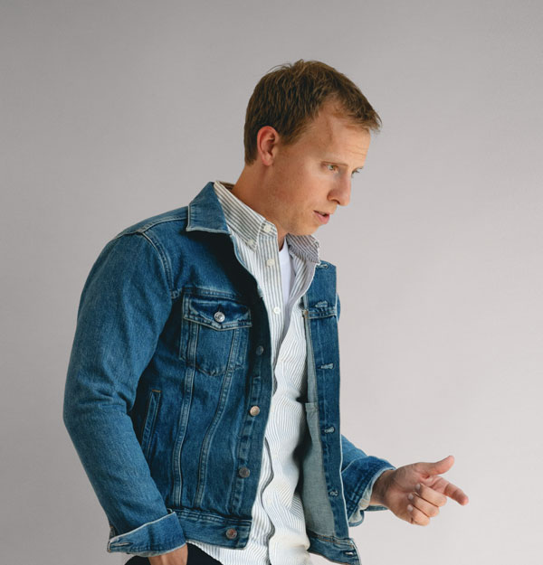 oxford cloth button down with denim jacket