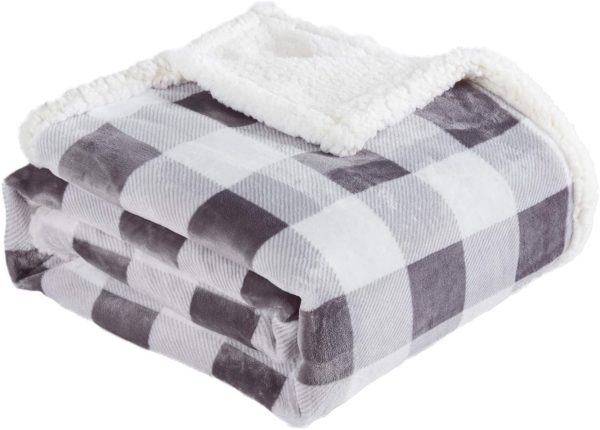 grey and white sherpa plaid throw blanket from Touchat