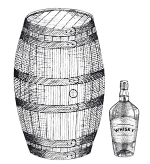 whisky barrel and bottle aging