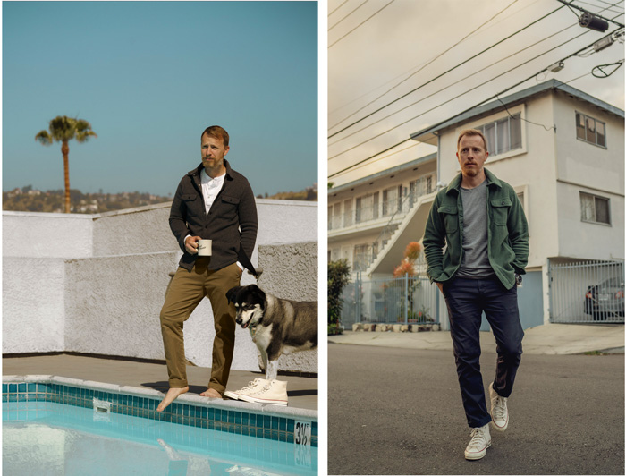 two images from primer magazine of comfortable clothing outfits for men