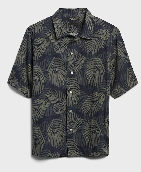 banana republic palm print short sleeve shirt