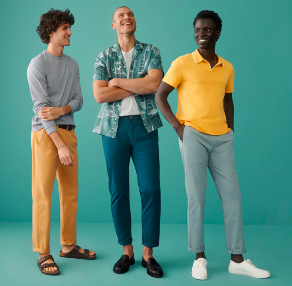 three men wearing bonobos brand clothing