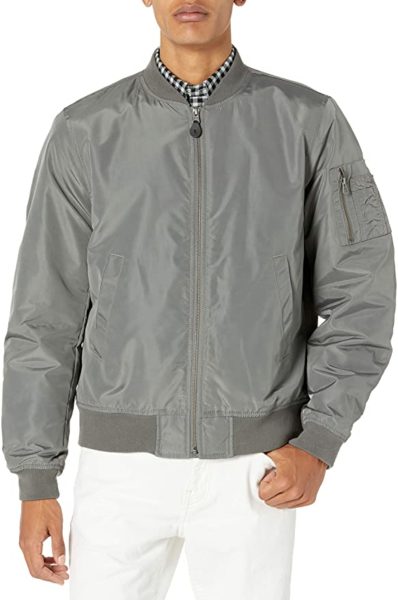 zip front polyester bomber jacket