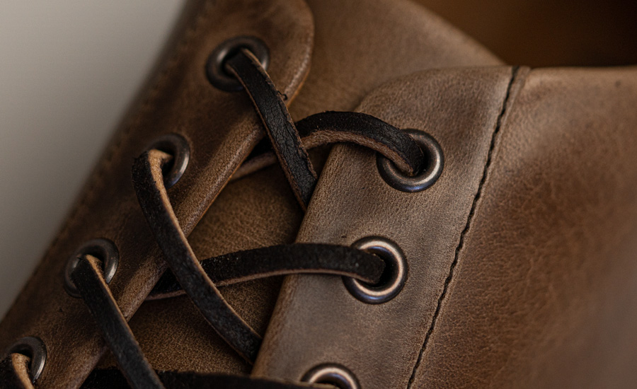 close up of horween chormexcel leather sneaker