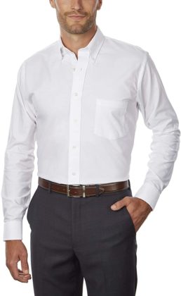 white long sleeve button down oxford dress shirt for men