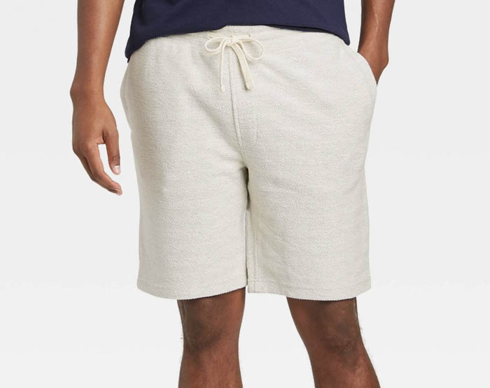 white drawstring knit shorts