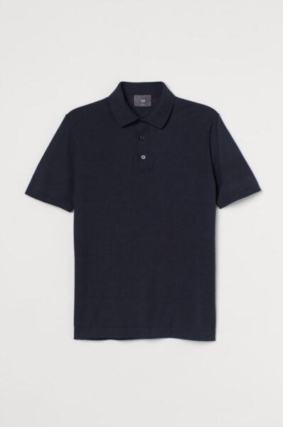 image of dark blue short sleeve fine knit polo shirt