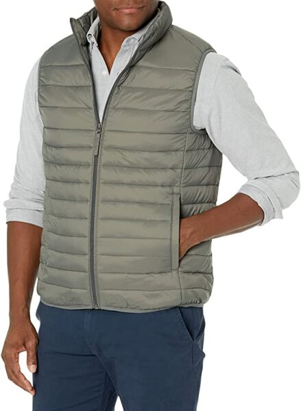 grey puffer vest with zip front