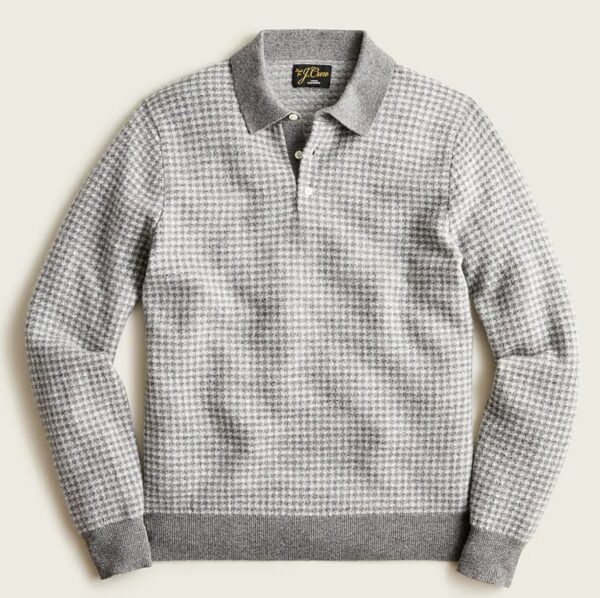 image of a grey and white long sleeved polo shirt