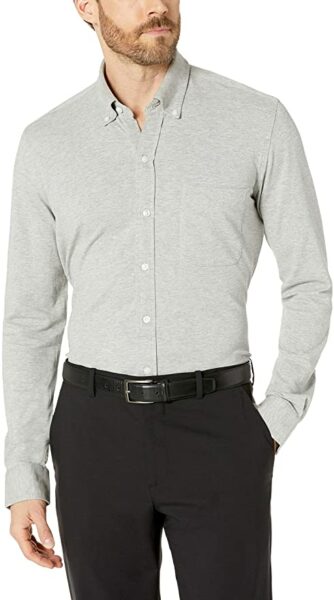 grey long sleeve button down dress shirt