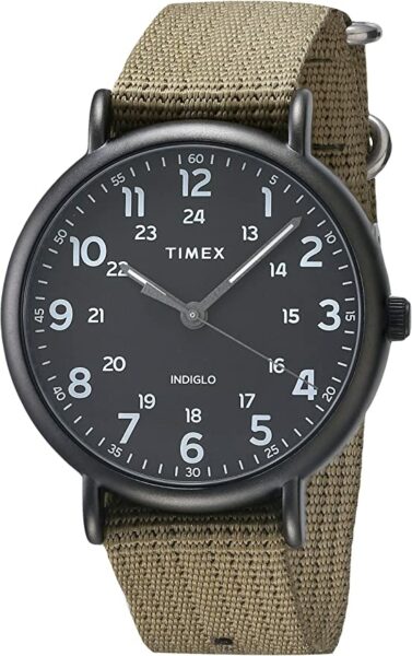 timex XL style weekender watch with green canvas strap