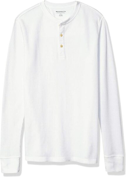 white long sleeve waffle henley shirt