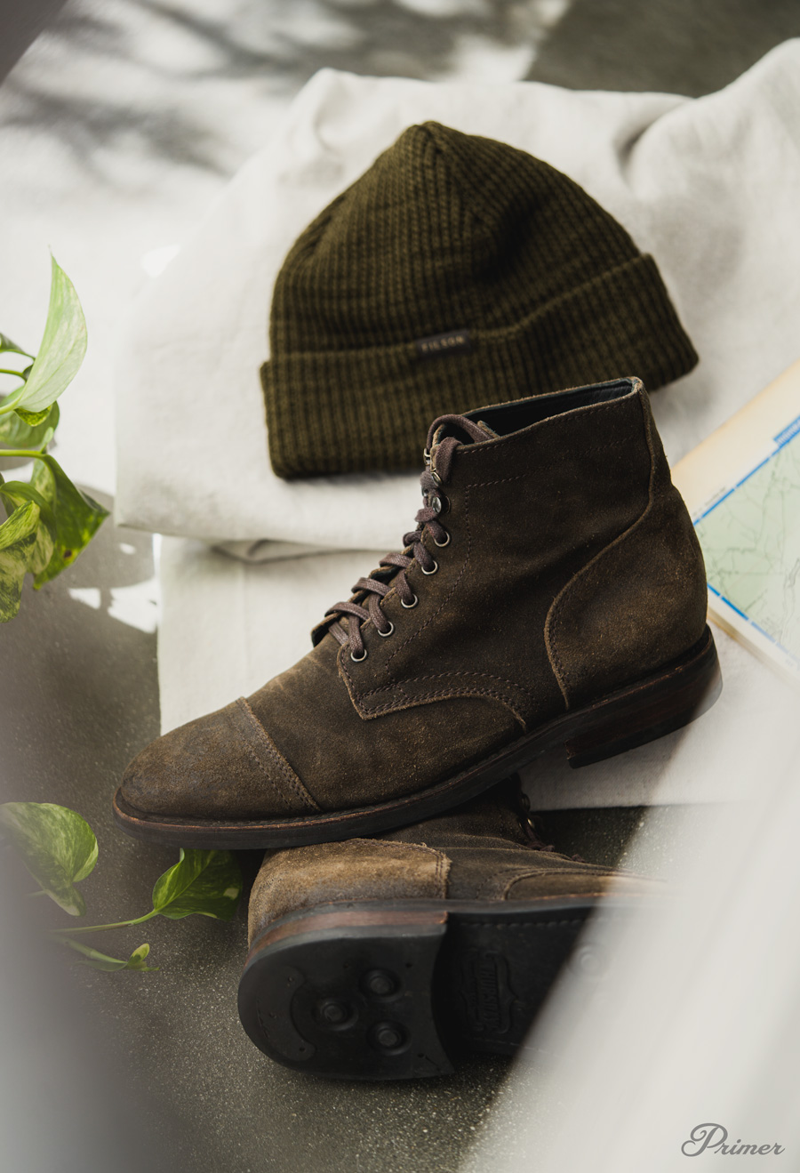 olive suede cap toe boots