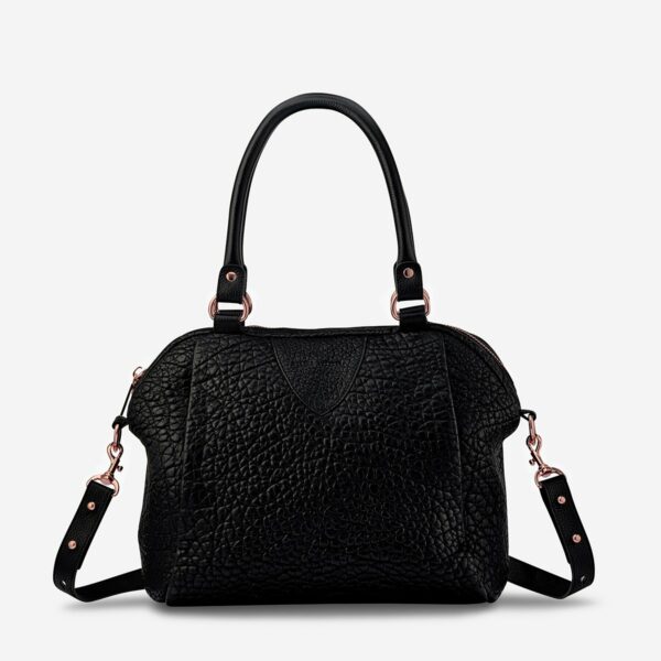 image of a black leather purse bag
