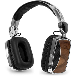 image of wood and chrome headphones