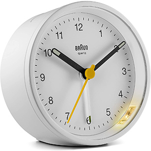 image of a white analogue alarm clock