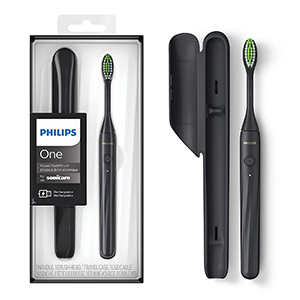 image of a black rechargeable toothbrush and case