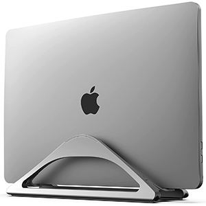 image of a silver grey vertical laptop stand