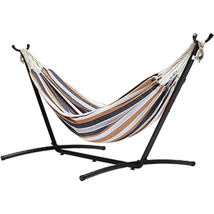 image of a striped hammock with stand