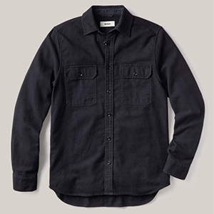 image of a black button down long sleeve flannel shirt for men