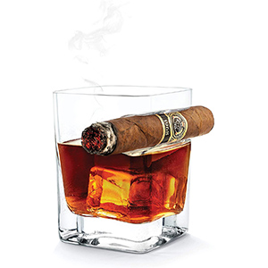 image of an old fashioned cocktail glass with a built in cigar holder