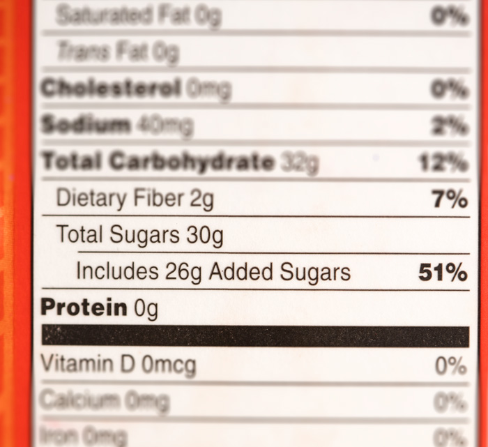 menambahkan gula pada label nutrisi