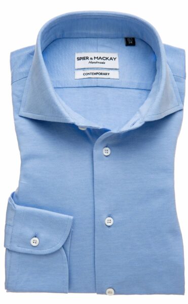 image of a blue button down long sleeve twill shirt