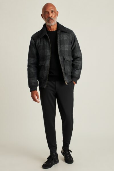 image of plaid sherpa collar bomber
