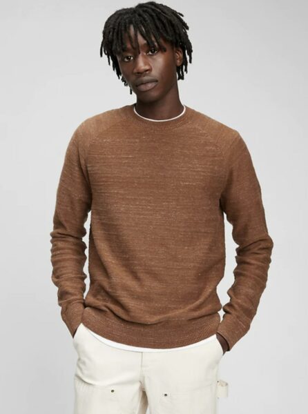 image of a man wearing a brown crewneck sweater