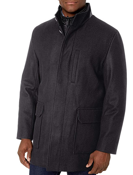 image of a man wearing a black wool car coat