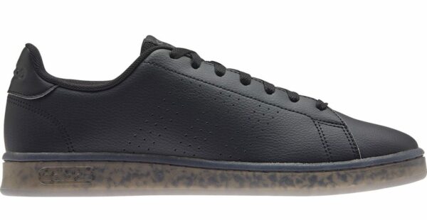 image of a black leather low top sneaker