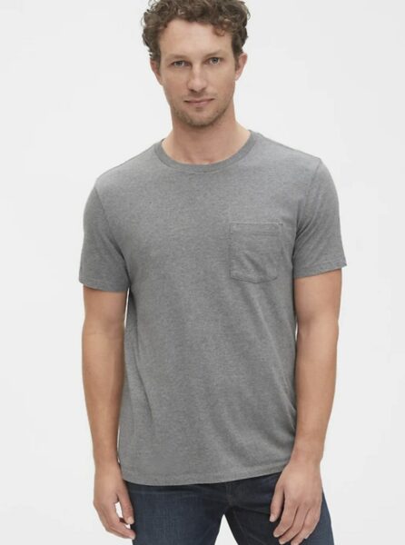 image of a man wearing a gray short sleeve shirt