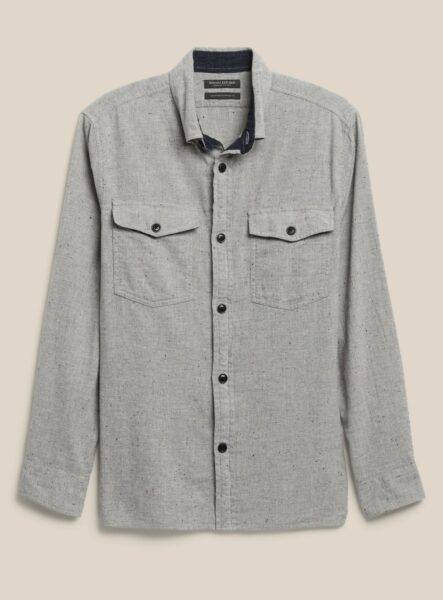 image of grey long sleeve button down shirt
