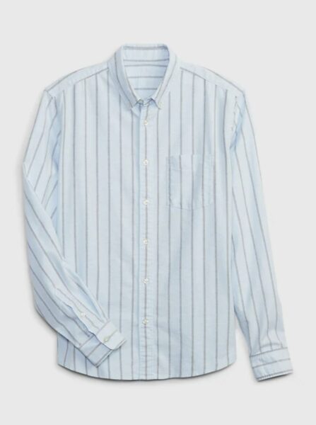 image of light blue and grey striped oxford jacket