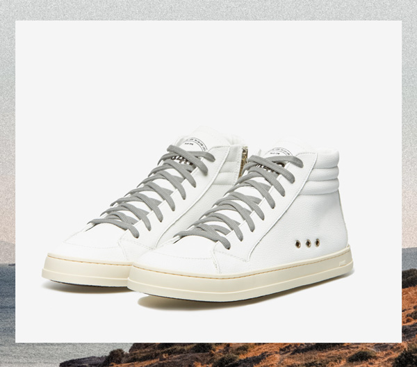 image of white p448 high top sneakers with grey laces