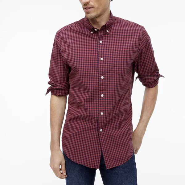 image of a red gingham print button down shirt