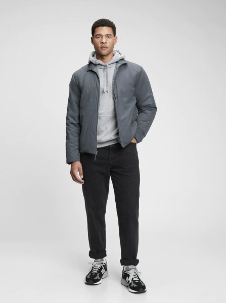 image of a grey nylon puffer jacket