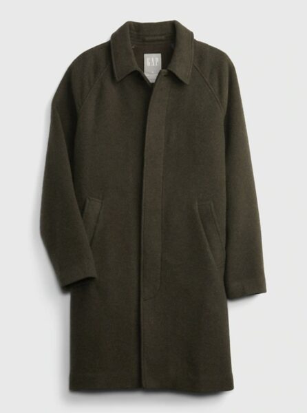 image of a dark green raglan wool coat