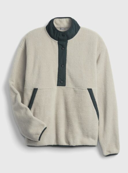 image of a beige and blue sherpa sweatshirt